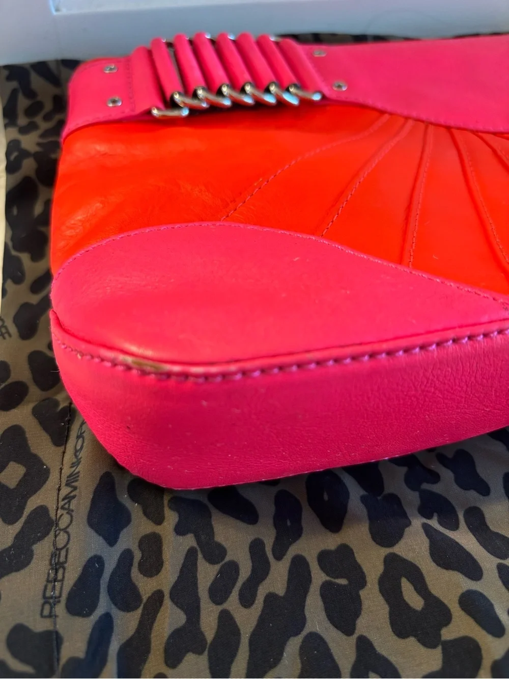 Rebecca Minkoff Park Avenue Two-Tone Leather Clutch -  Hot Pink & Coral